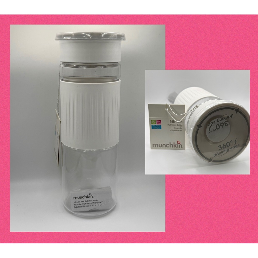 NEW Munchkin Miracle 360 Hydration Bottle 24oz White Clear Spill-Proof BPA Free